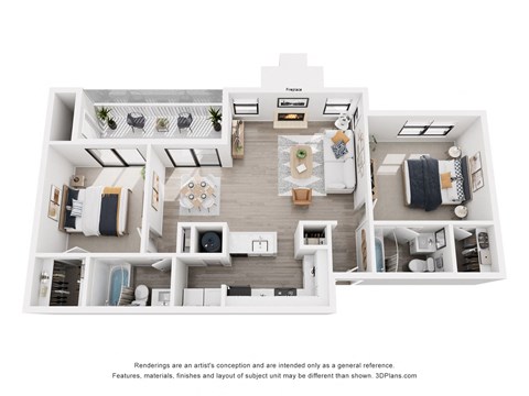 Floor plan for 2 beds, 2 baths, 950 sqft